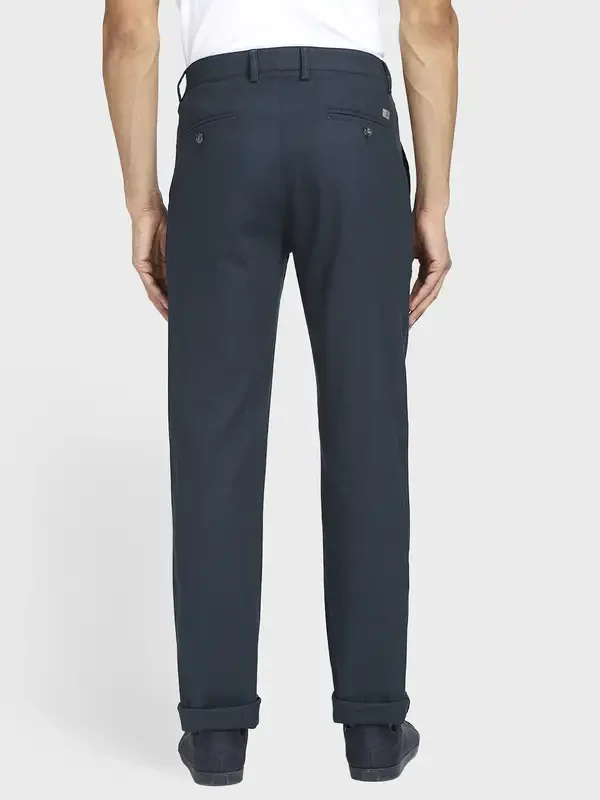 Men Petrol Tailored Fit Solid Piece Dyed Cotton Blend Trouser - Image 4