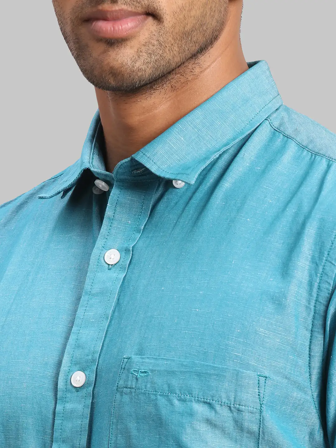 Colorplus Men Blue Warp Chambray Tailored Fit Cotton Blend Casual Shirt - Image 6