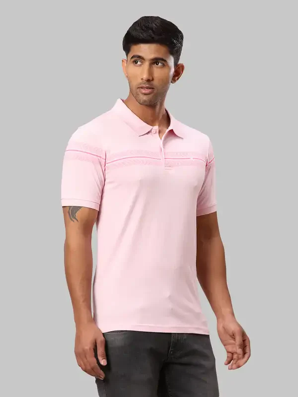 Men Pink Modern Fit Print Cotton Half Sleeve Round Neck Collar Polo T-Shirt - Image 2