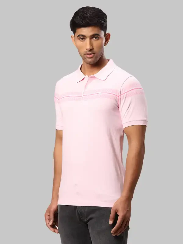 Men Pink Modern Fit Print Cotton Half Sleeve Round Neck Collar Polo T-Shirt - Image 3