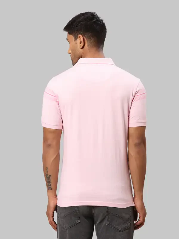 Men Pink Modern Fit Print Cotton Half Sleeve Round Neck Collar Polo T-Shirt - Image 4