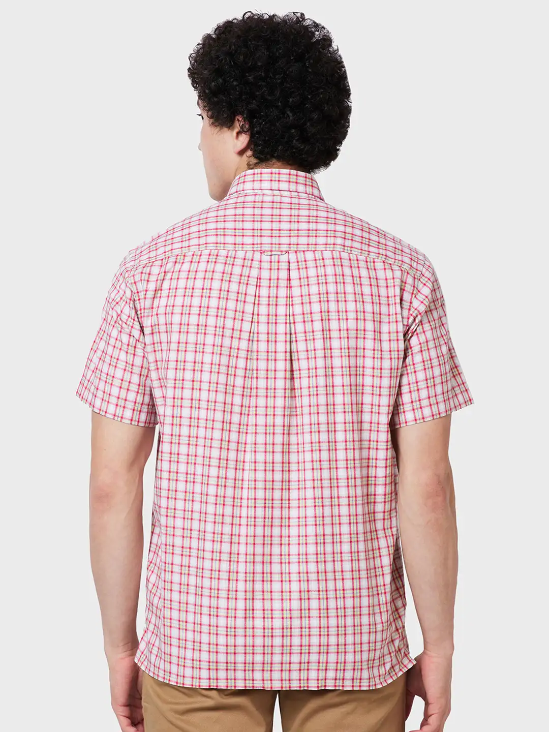 Men Red Classic Fit Checks Cotton Half Sleeve Shirts - Image 4