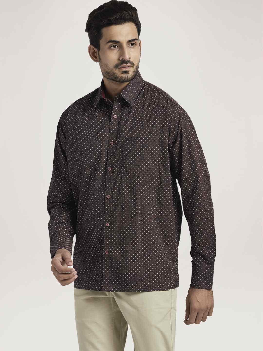 Men Red Classic Fit Print Cotton Full Sleeve Shirts - Image 5