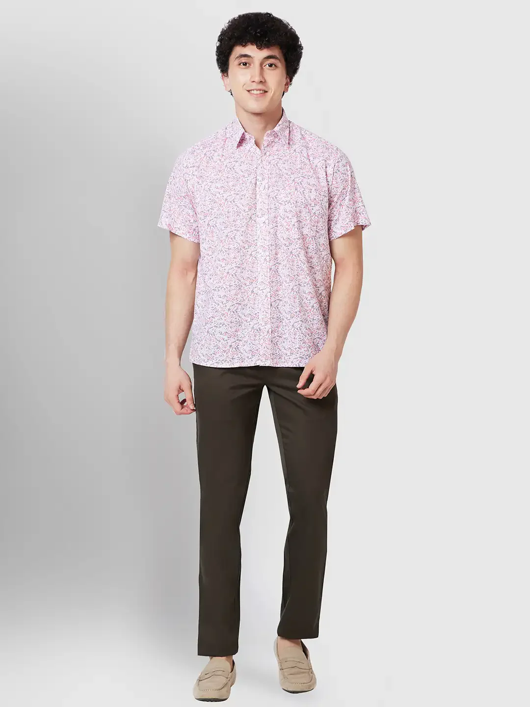 Men Red Classic Fit Print Cotton Half Sleeve Shirts - Image 5