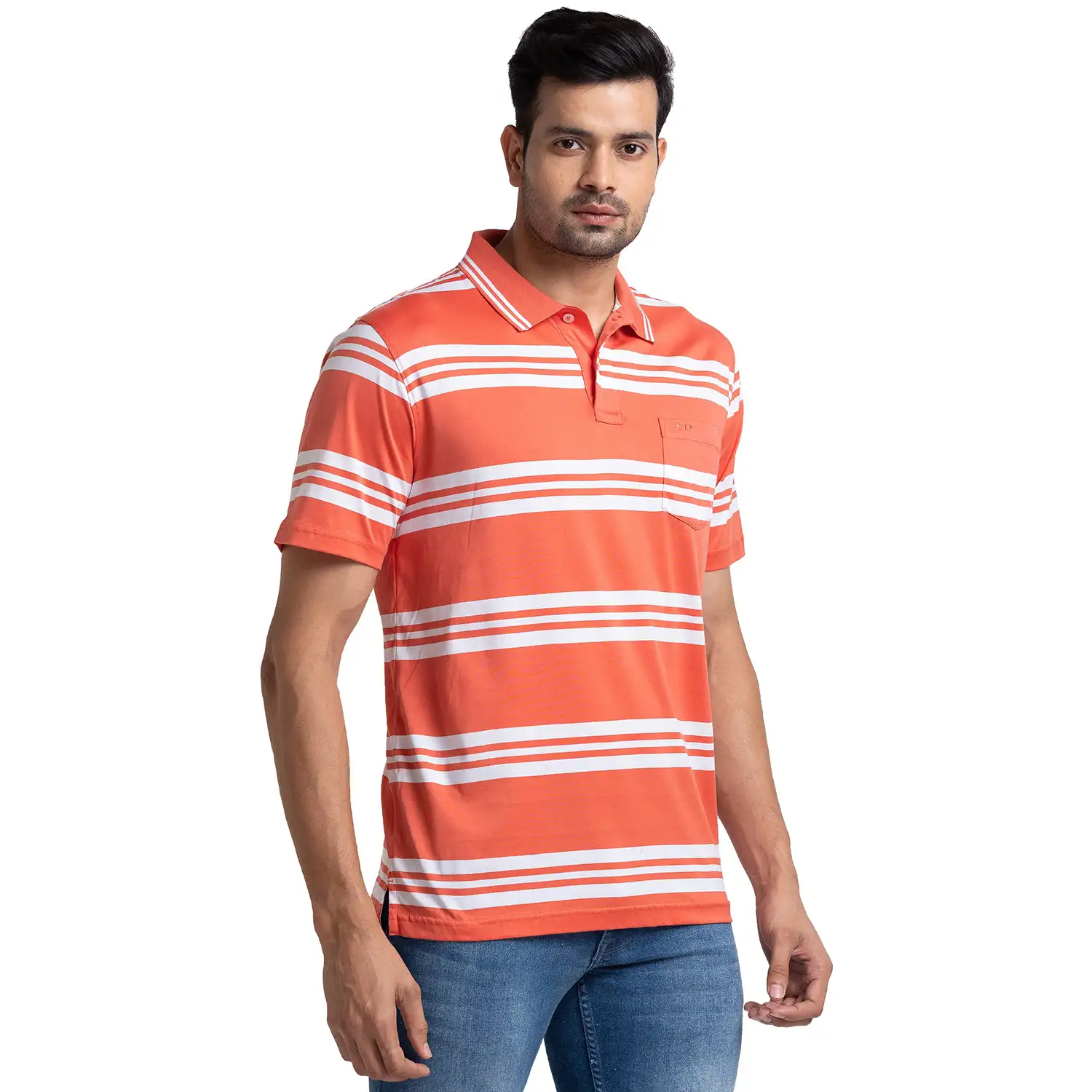Men Red Classic Fit Stripe Cotton Half Sleeve T-Shirt - Image 2