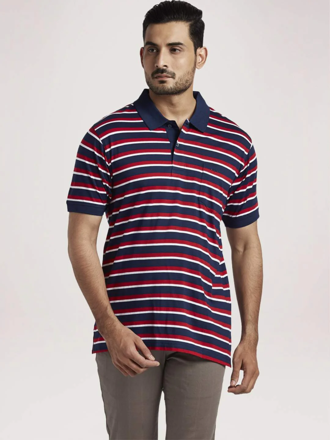 Men Red Classic Fit Stripe Cotton Half Sleeve T-Shirt