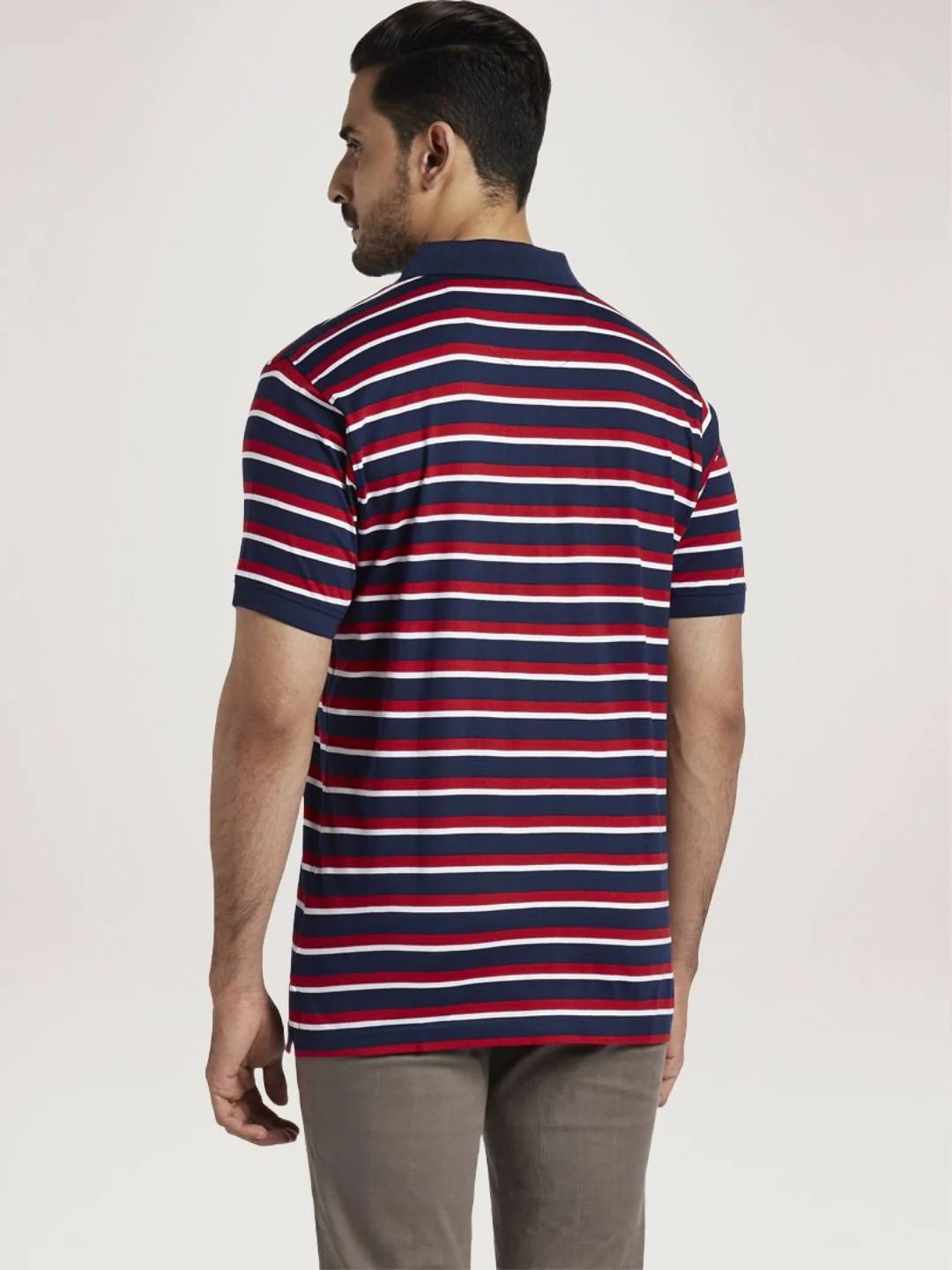 Men Red Classic Fit Stripe Cotton Half Sleeve T-Shirt - Image 3