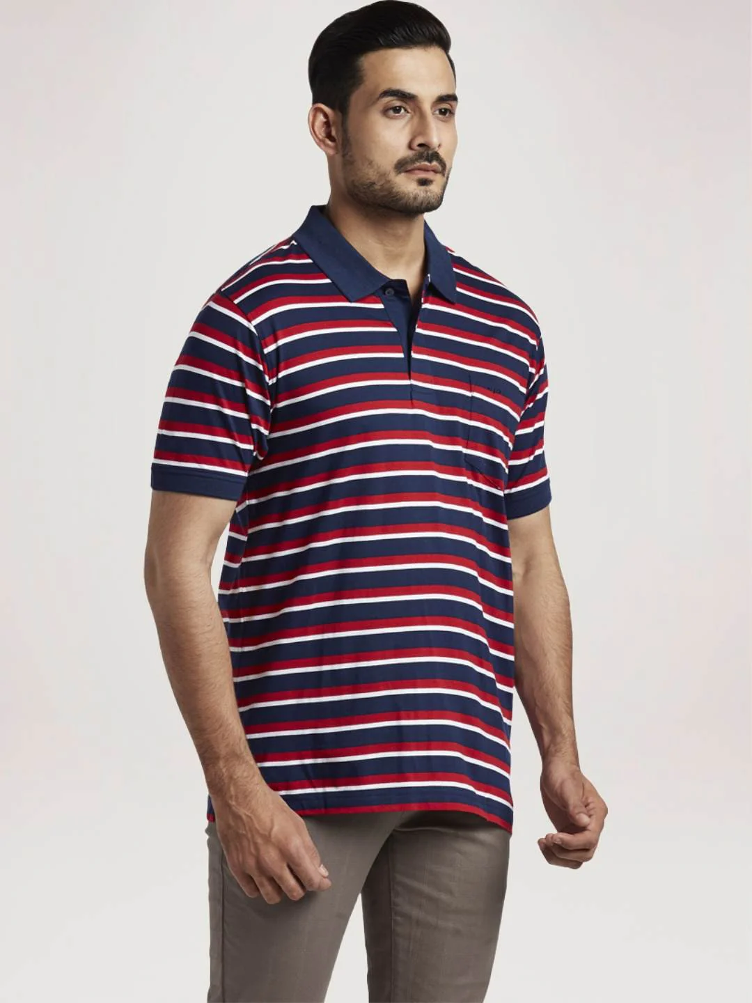 Men Red Classic Fit Stripe Cotton Half Sleeve T-Shirt - Image 4
