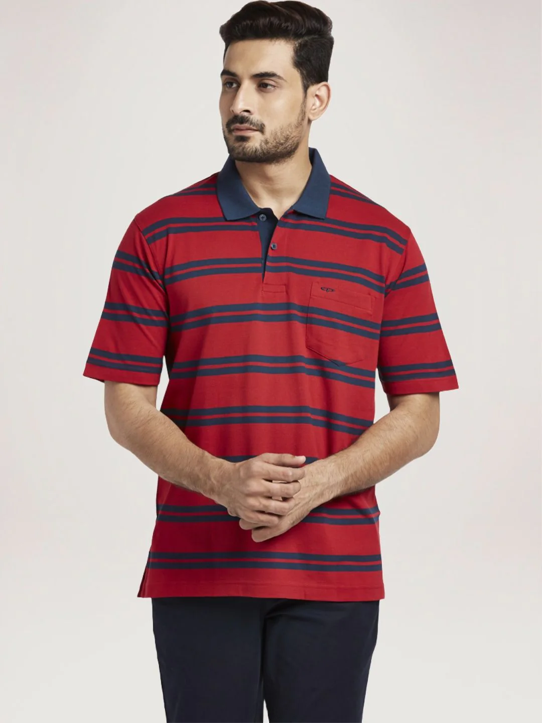 Men Red Classic Fit Stripe Cotton Half Sleeve T-Shirt