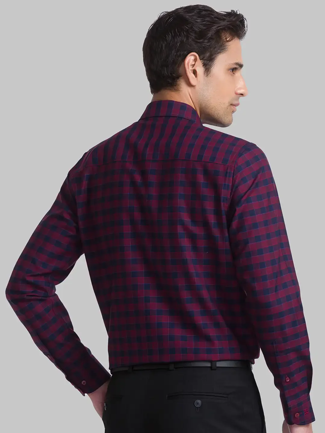 Men Red Contemporary Fit Checks Cotton Blend Cut Collar Shirts - Image 5
