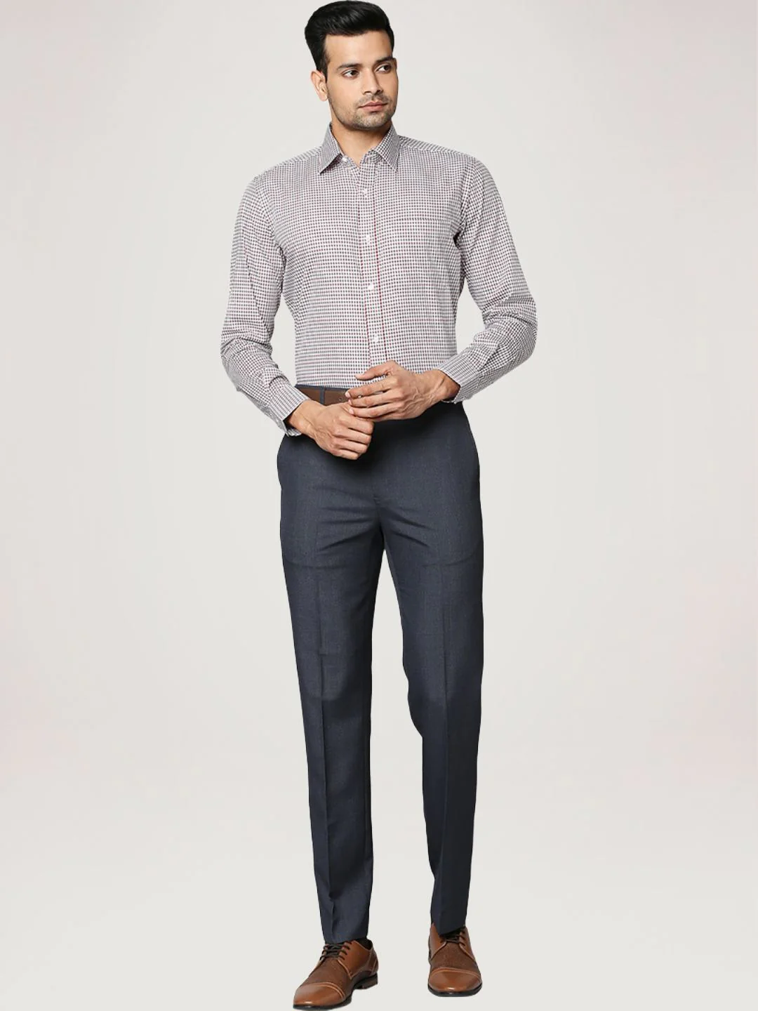 Men Red Contemporary Fit Checks Cotton Cut Collar Shirts - Image 2