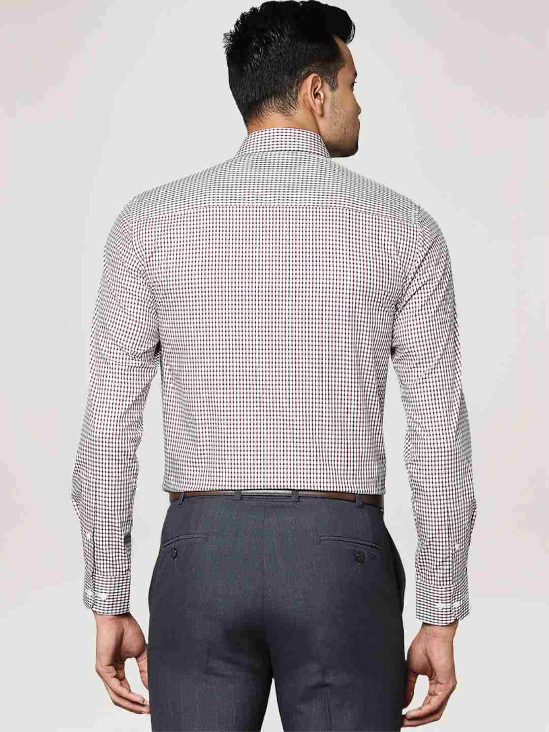 Men Red Contemporary Fit Checks Cotton Cut Collar Shirts - Image 3
