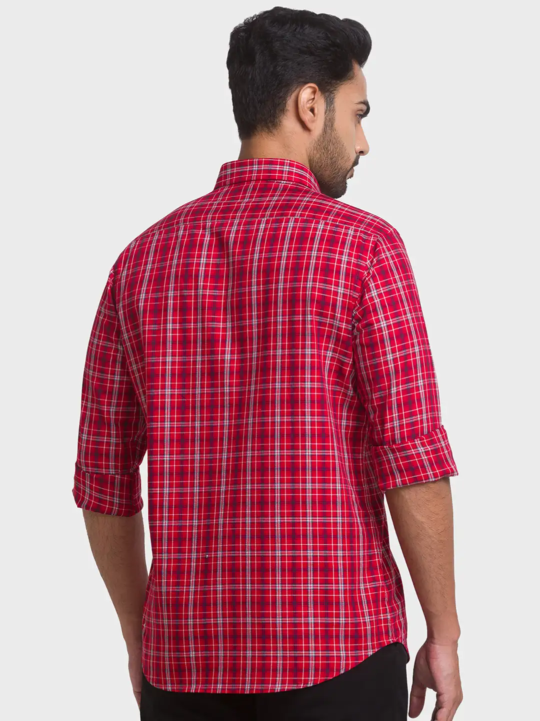 Men Red Contemporary Fit Checks Cotton Full Sleeve Shirts - Image 4