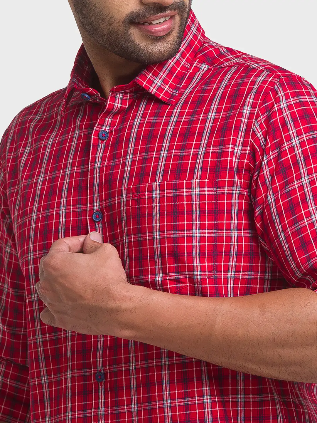 Men Red Contemporary Fit Checks Cotton Full Sleeve Shirts - Image 6