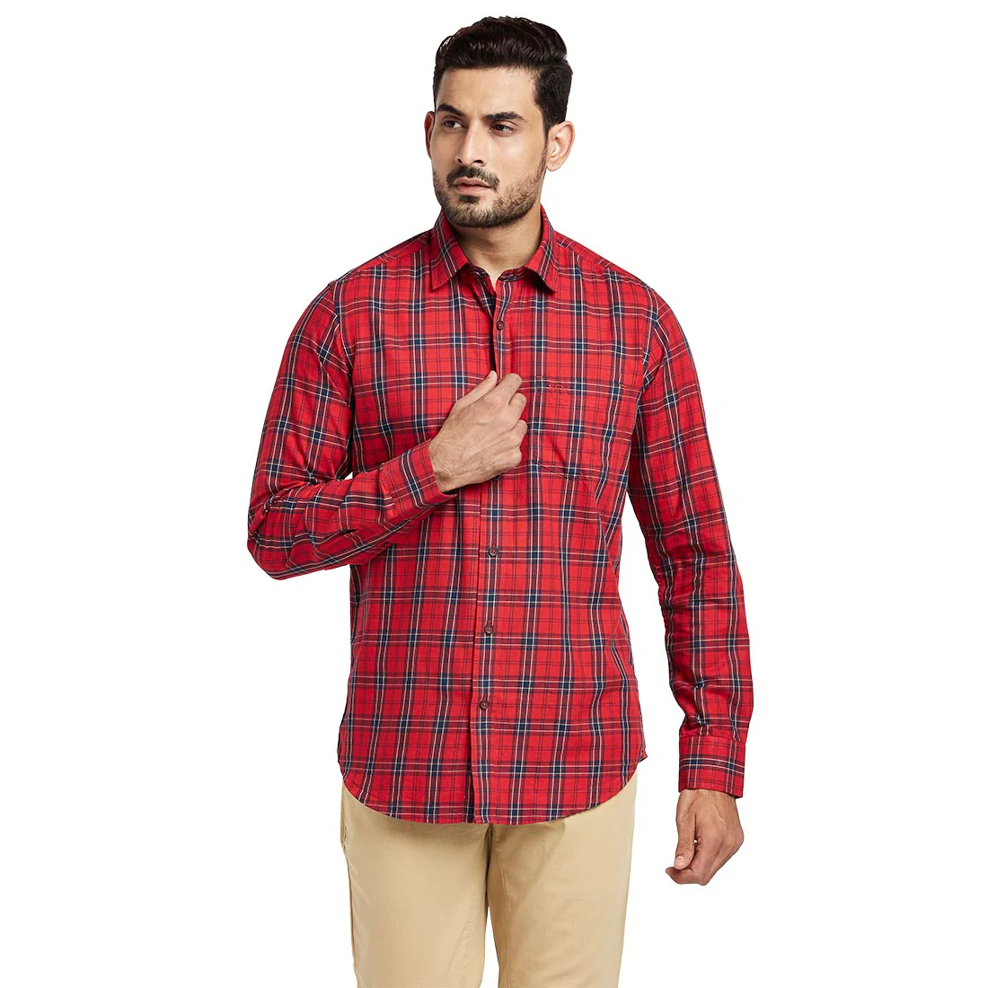 Men Red Contemporary Fit Checks Cotton Full Sleeve Shirts