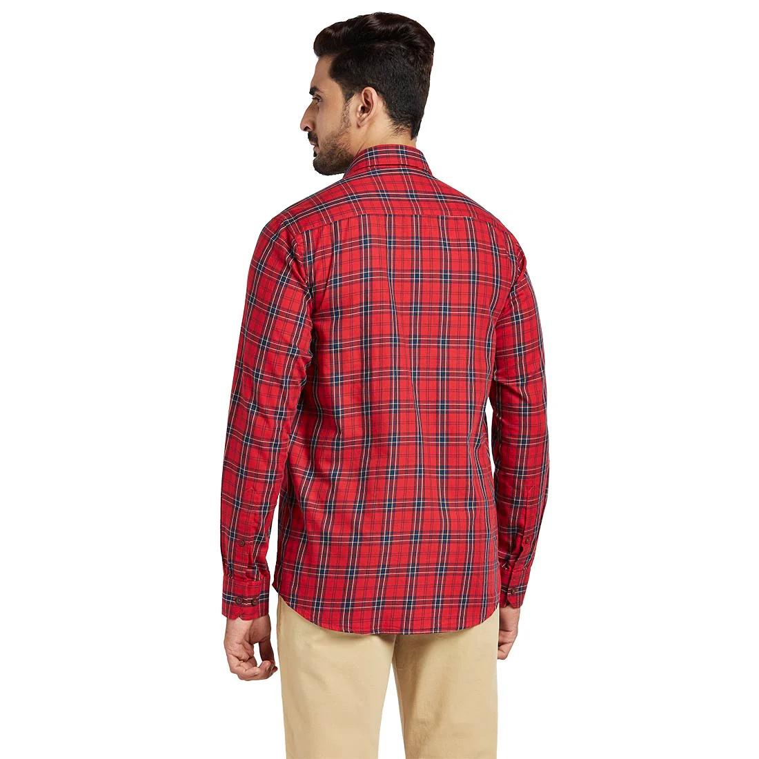 Men Red Contemporary Fit Checks Cotton Full Sleeve Shirts - Image 4