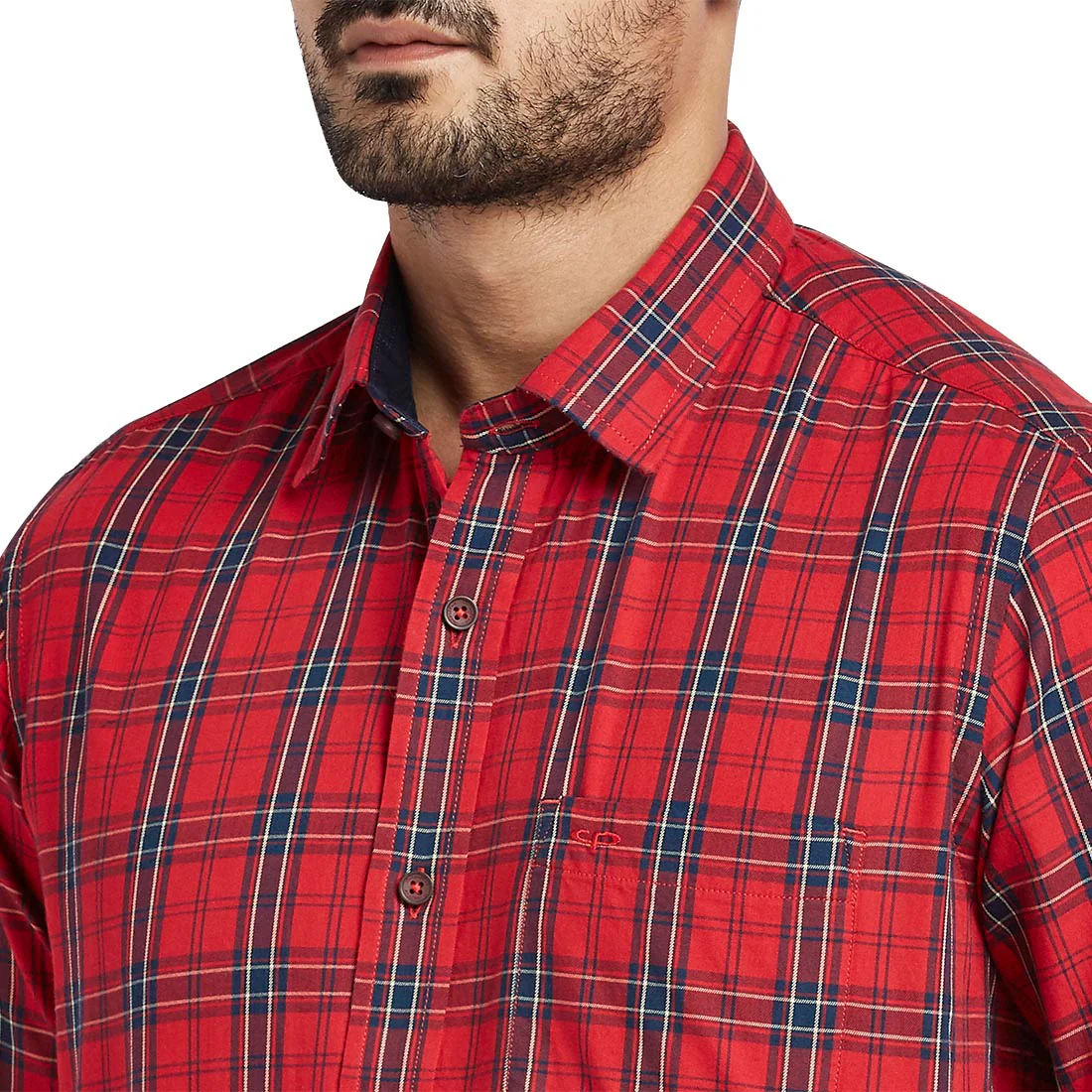 Men Red Contemporary Fit Checks Cotton Full Sleeve Shirts - Image 6