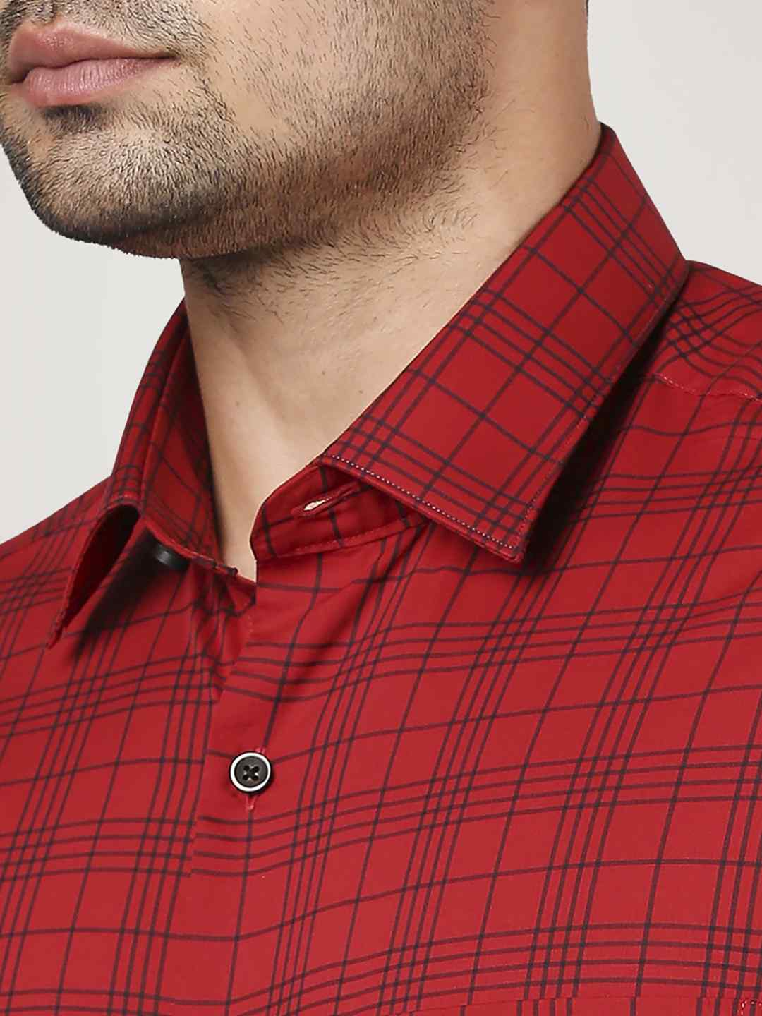 Men Red Contemporary Fit Checks Cotton Full Sleeve Shirts