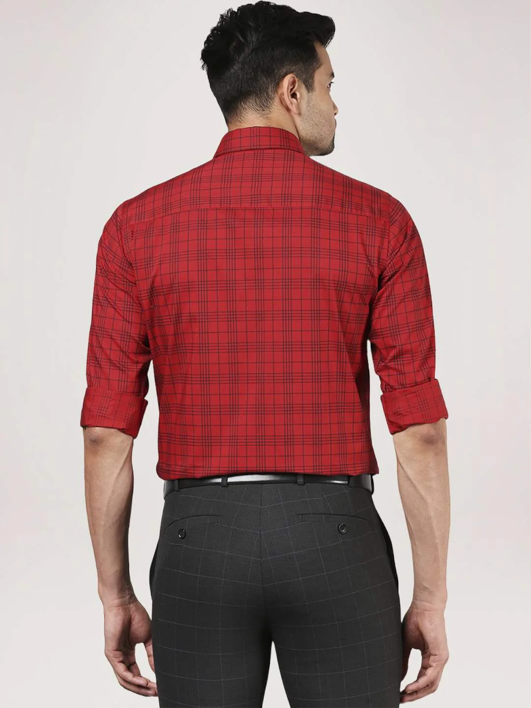 Men Red Contemporary Fit Checks Cotton Full Sleeve Shirts - Image 3