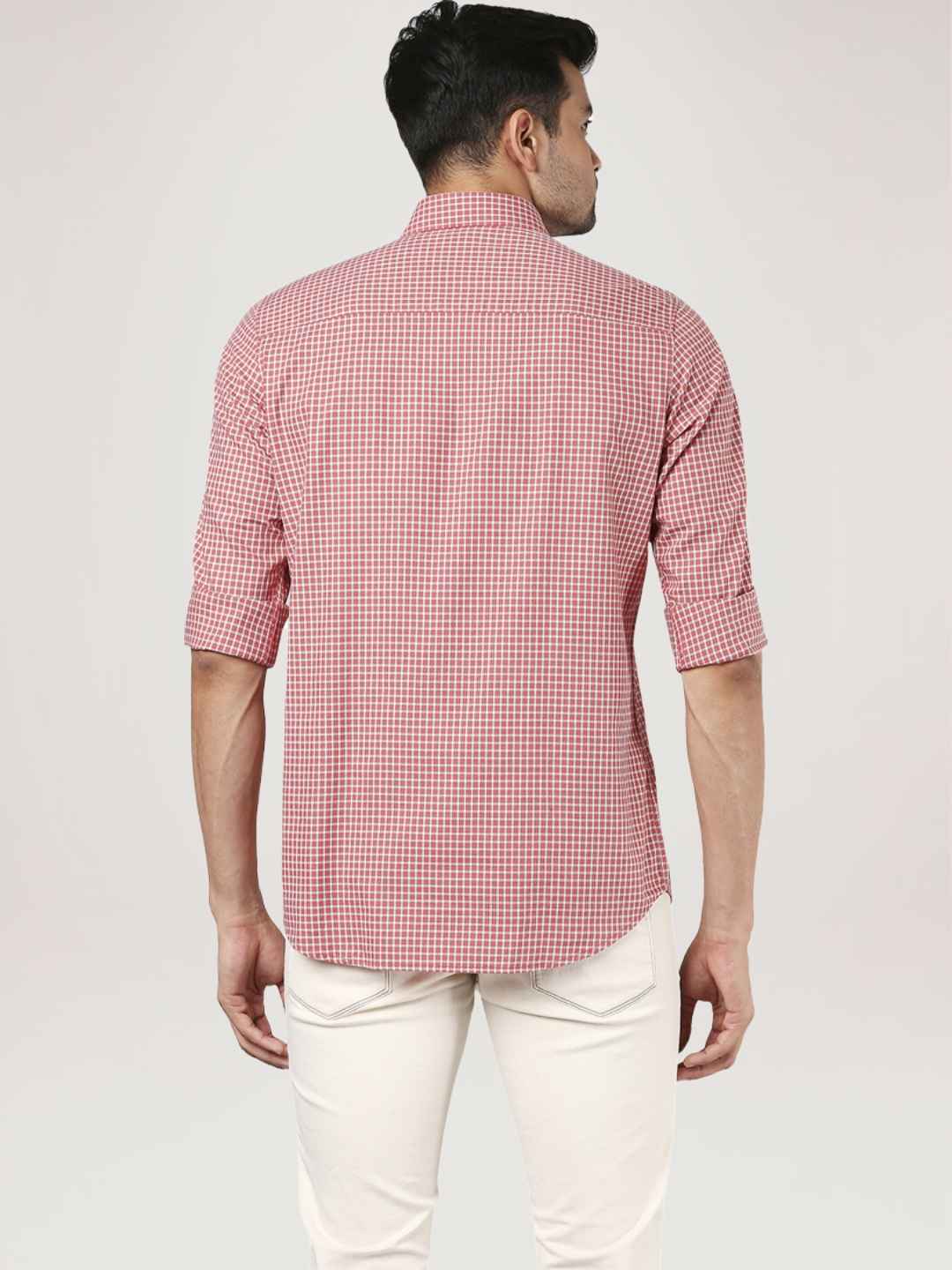 Men Red Contemporary Fit Checks Cotton Shirts - Image 3