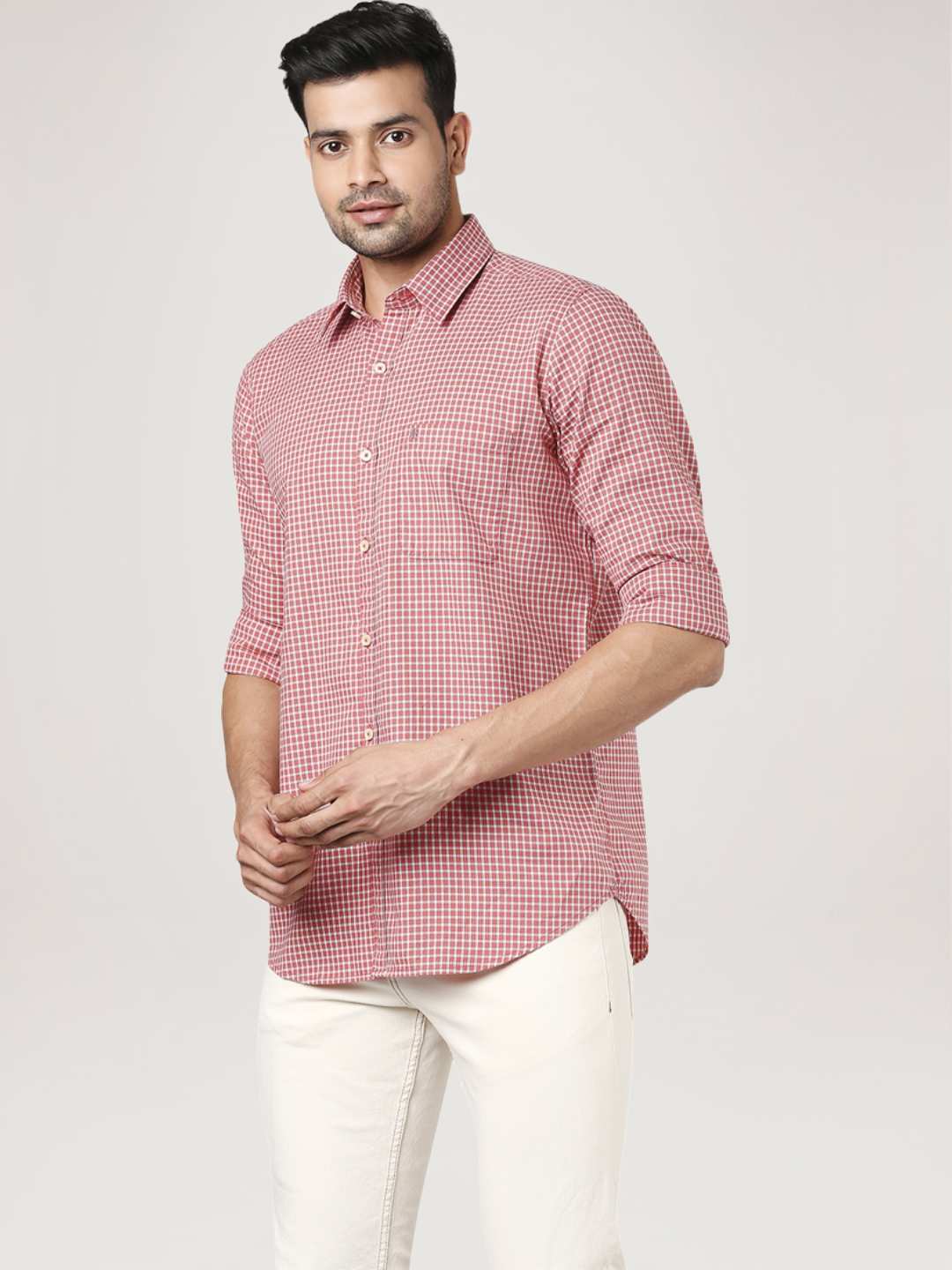 Men Red Contemporary Fit Checks Cotton Shirts - Image 6