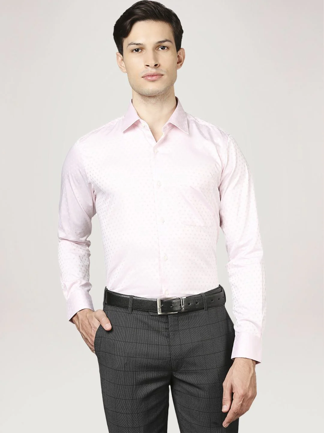 Men Red Contemporary Fit Jacquard Cotton Cut Collar Shirts - Image 4
