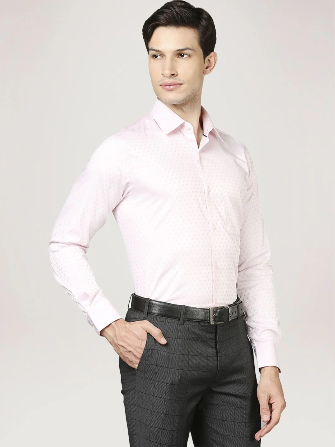 Men Red Contemporary Fit Jacquard Cotton Cut Collar Shirts - Image 5