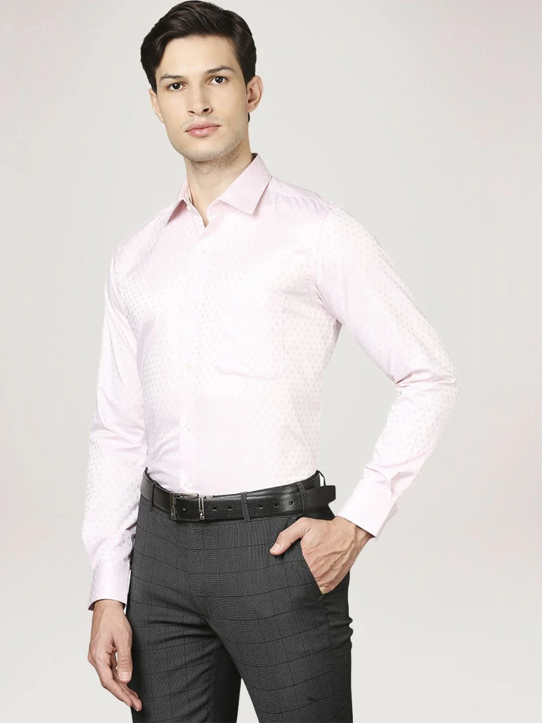 Men Red Contemporary Fit Jacquard Cotton Cut Collar Shirts - Image 6