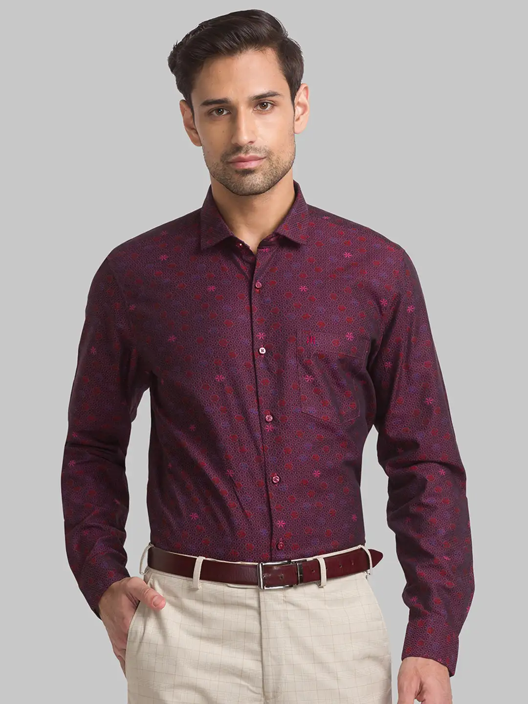 Men Red Contemporary Fit Jacquard Cotton Shirts