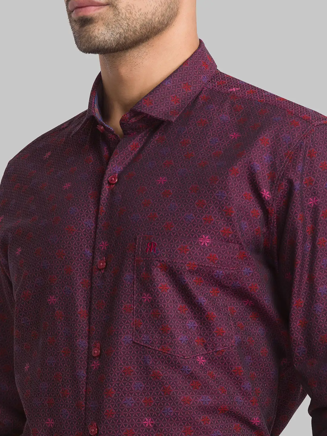 Men Red Contemporary Fit Jacquard Cotton Shirts - Image 6