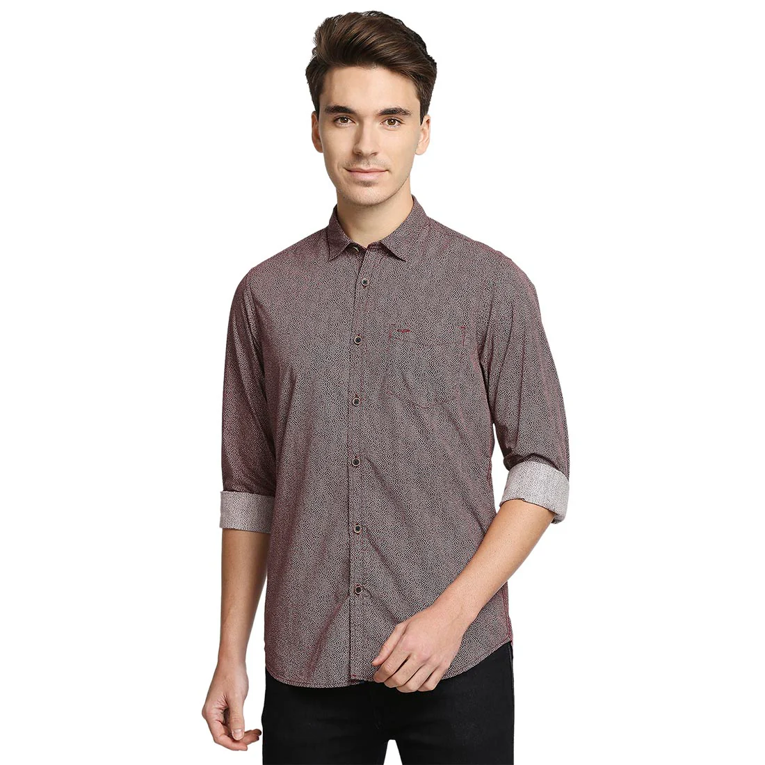 Men Red Contemporary Fit Print Cotton Full Sleeve Shirts