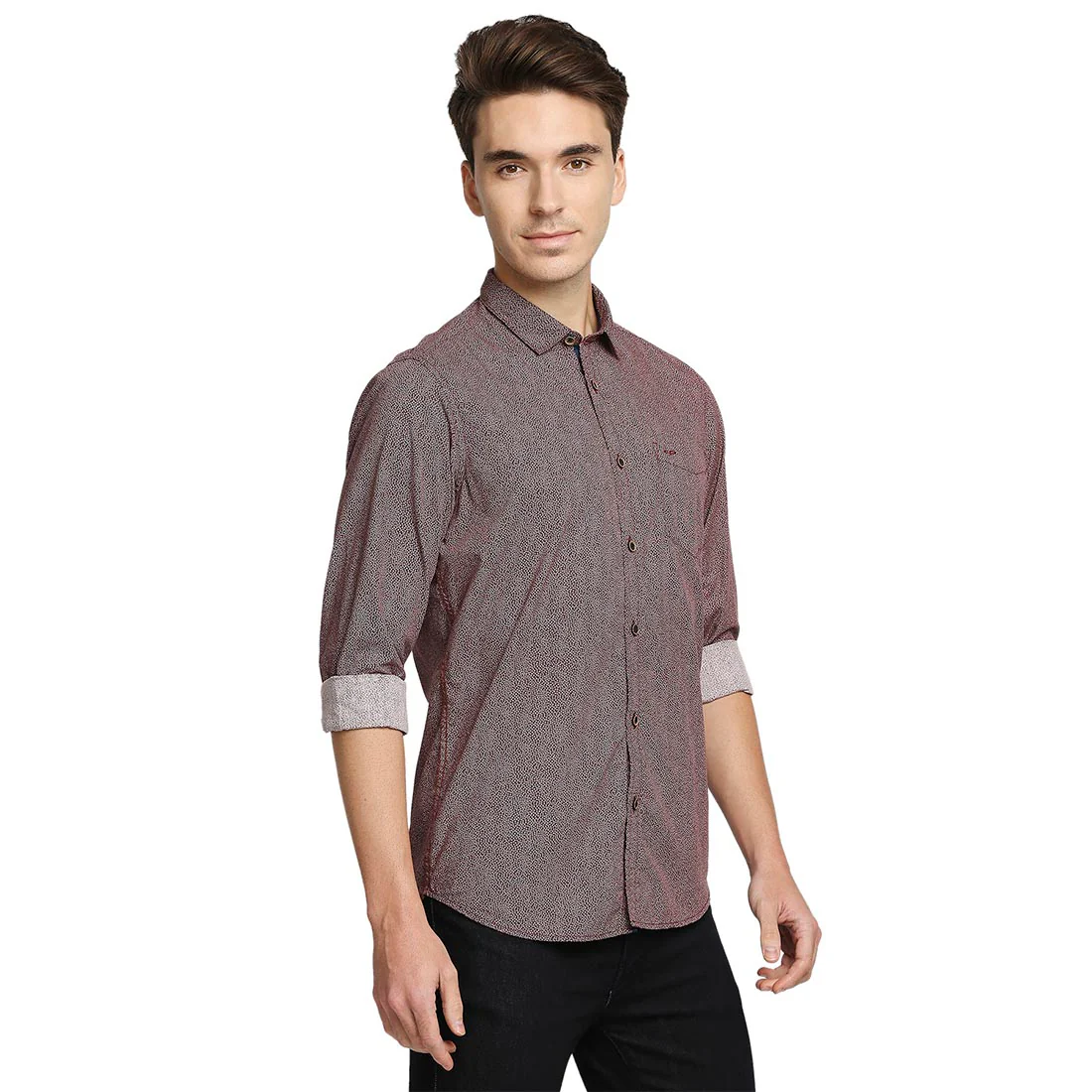 Men Red Contemporary Fit Print Cotton Full Sleeve Shirts - Image 2