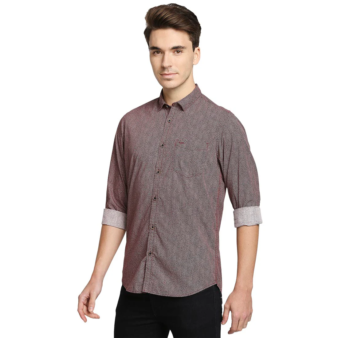 Men Red Contemporary Fit Print Cotton Full Sleeve Shirts - Image 3