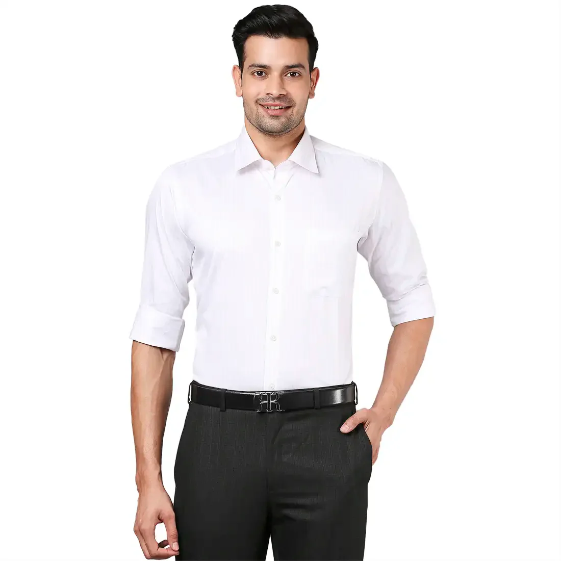 Men Red Contemporary Fit Stripe Cotton Cut Collar Shirts