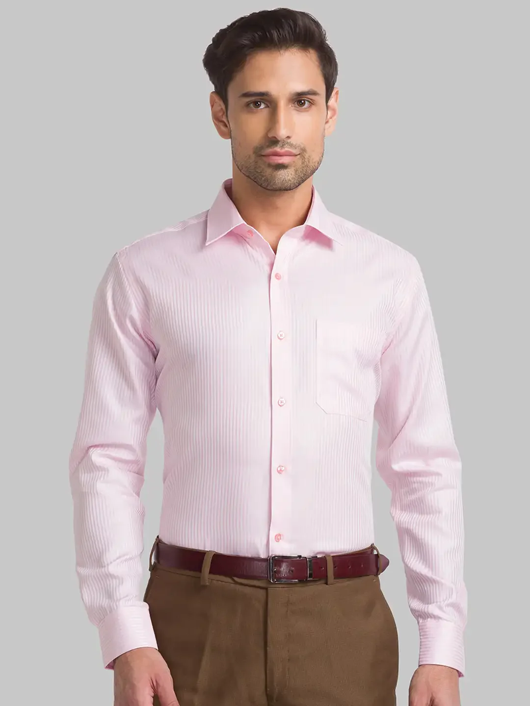 Men Red Contemporary Fit Stripe Cotton Full Sleeve Shirts