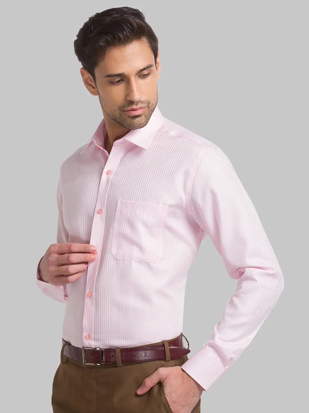 Men Red Contemporary Fit Stripe Cotton Full Sleeve Shirts - Image 7