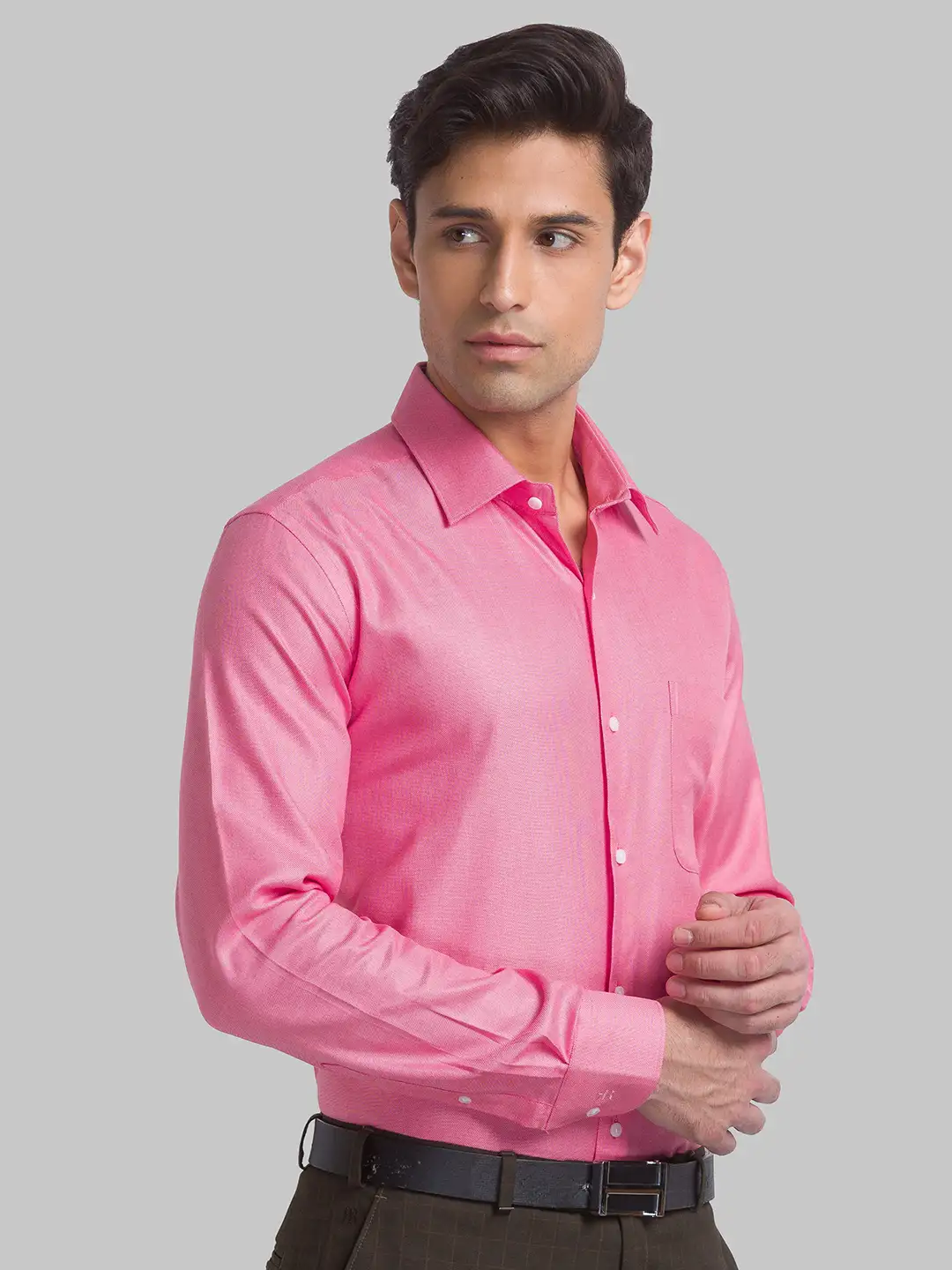 Raymond Men Pink Structured Contemporary Fit Cotton Blend Formal Shirt - Image 2