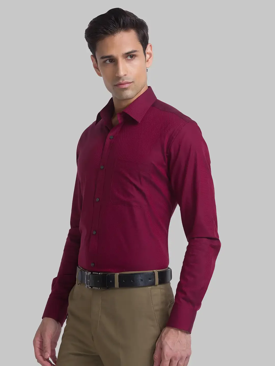 Men Red Contemporary Fit Structure Cotton Blend Full Sleeve Shirts - Image 4