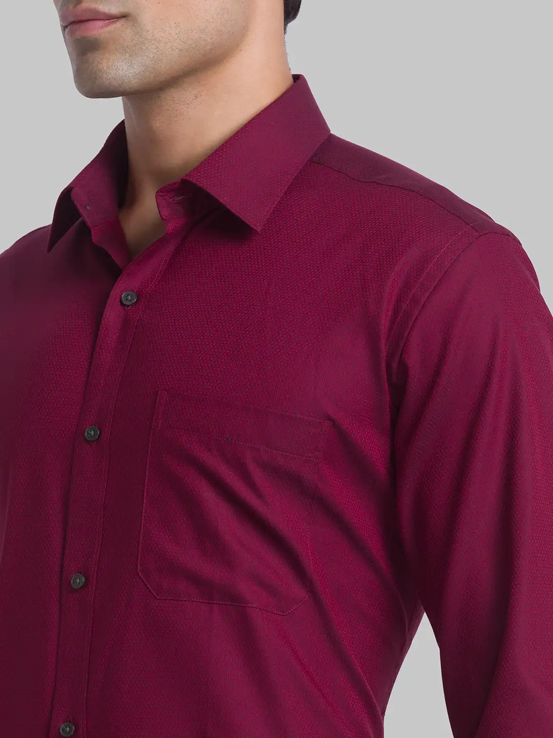 Men Red Contemporary Fit Structure Cotton Blend Full Sleeve Shirts - Image 6