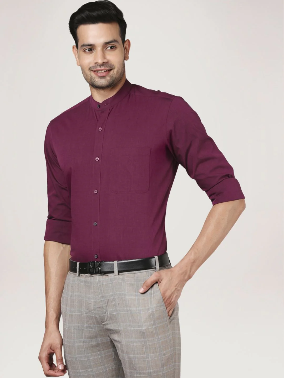 Men Red Contemporary Fit Structure Cotton Full Sleeve Shirts - Image 3