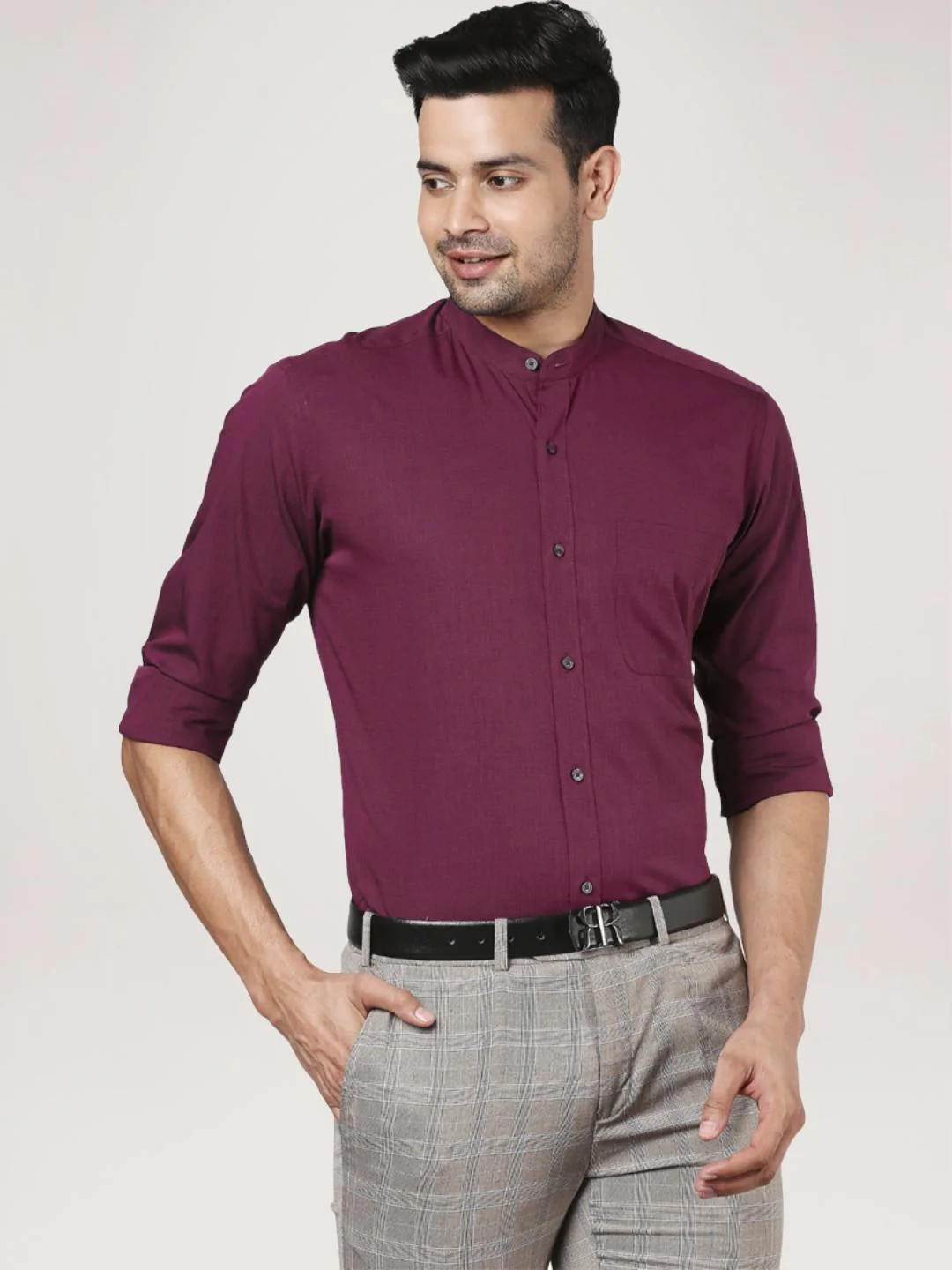 Men Red Contemporary Fit Structure Cotton Full Sleeve Shirts - Image 4