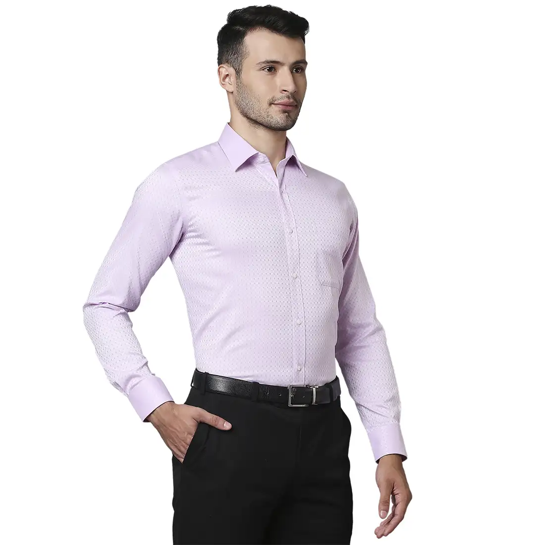 Men Red Contemporary Fit Structure Cotton Full Sleeve Shirts - Image 2