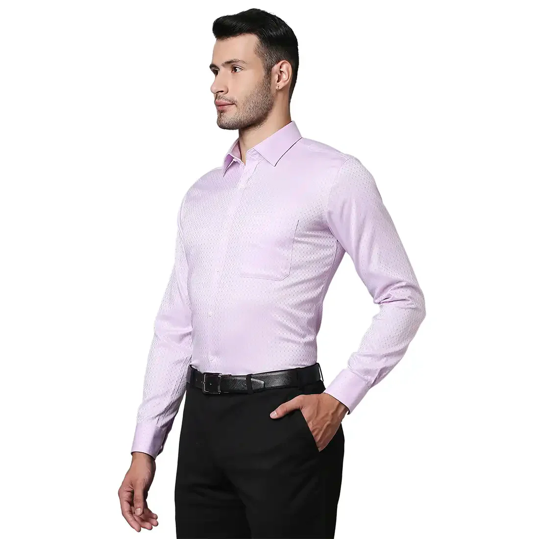 Men Red Contemporary Fit Structure Cotton Full Sleeve Shirts - Image 3