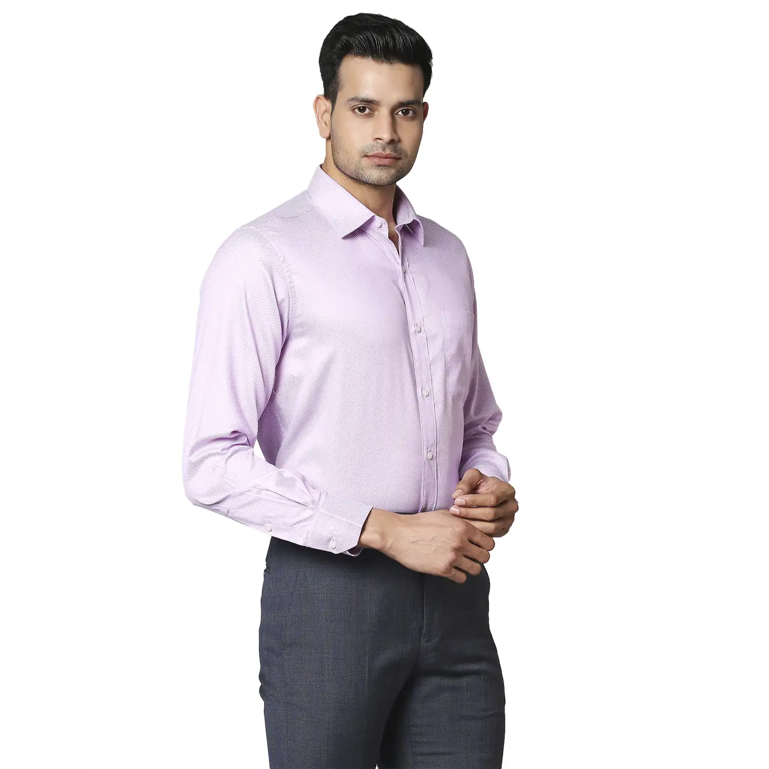 Men Red Contemporary Fit Structure Cotton Full Sleeve Shirts - Image 2