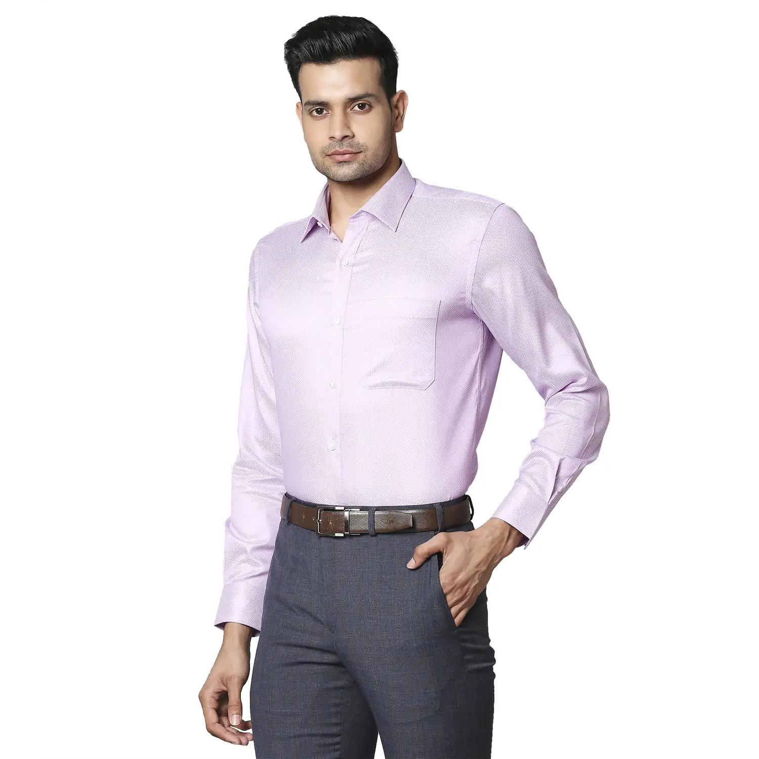 Men Red Contemporary Fit Structure Cotton Full Sleeve Shirts - Image 3