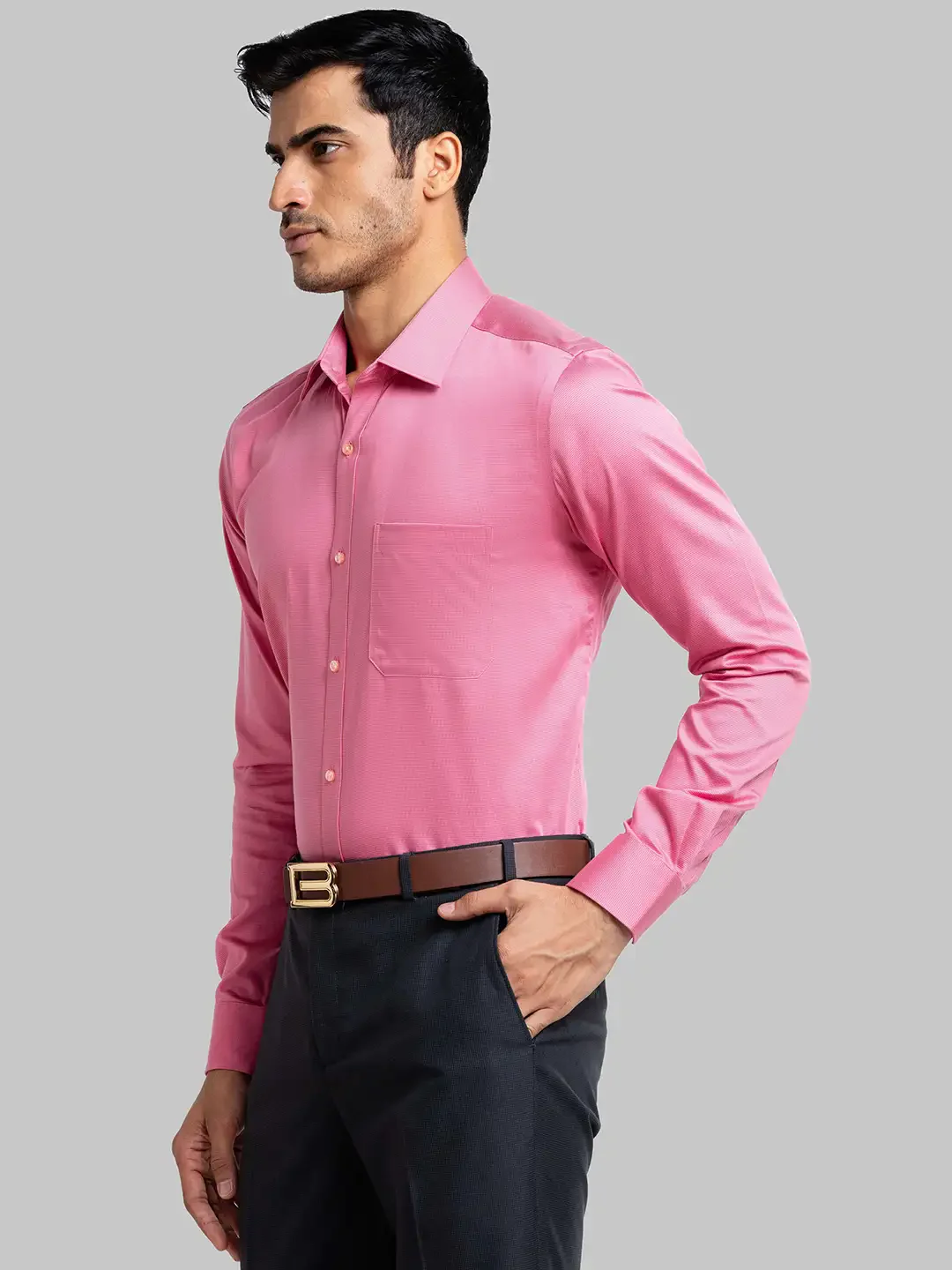 Men Red Contemporary Fit Structure Cotton Full Sleeve Shirts - Image 3