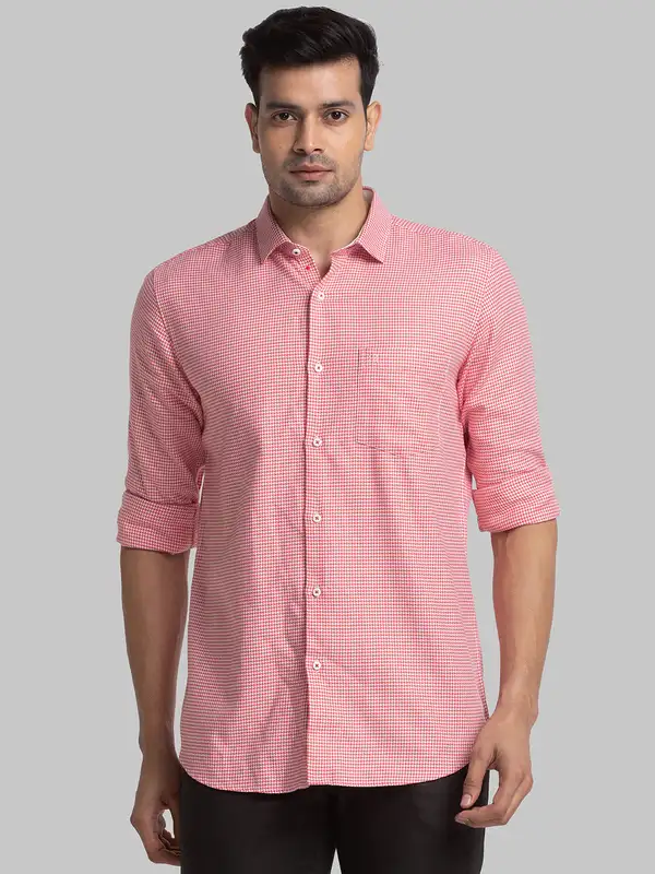 Men Red Contemporary Fit Structure Cotton Shirts