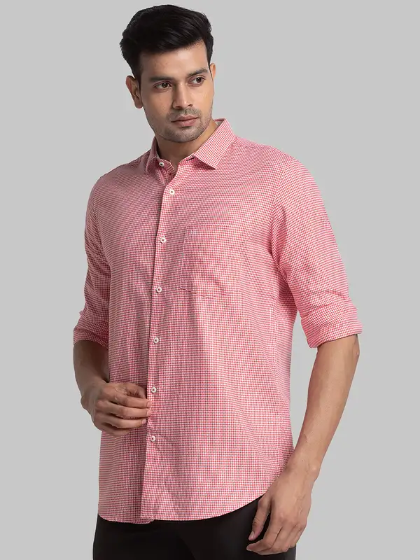 Men Red Contemporary Fit Structure Cotton Shirts - Image 3