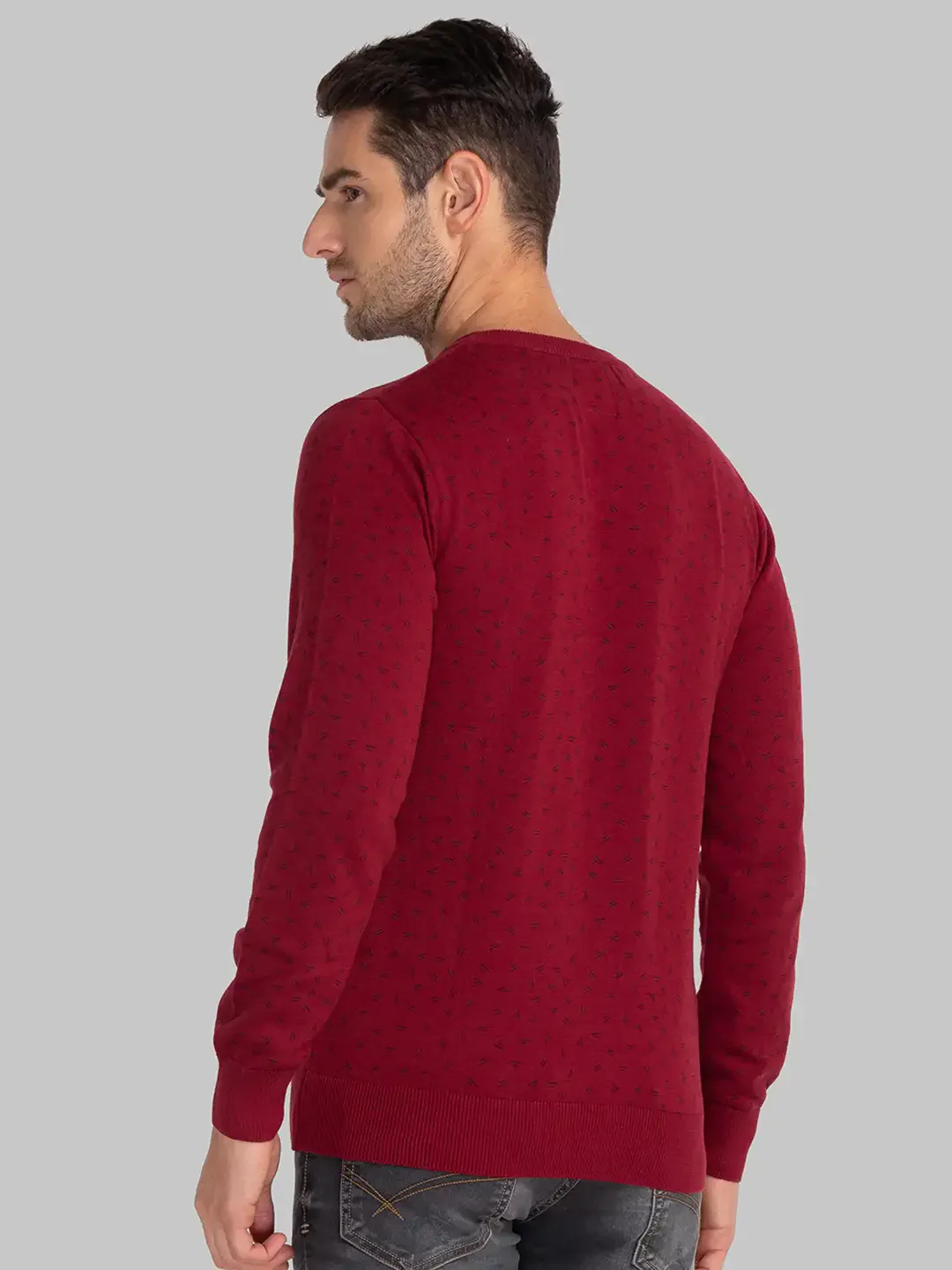 Men Red Print Cotton Full Sleeve Sweaters - Image 4
