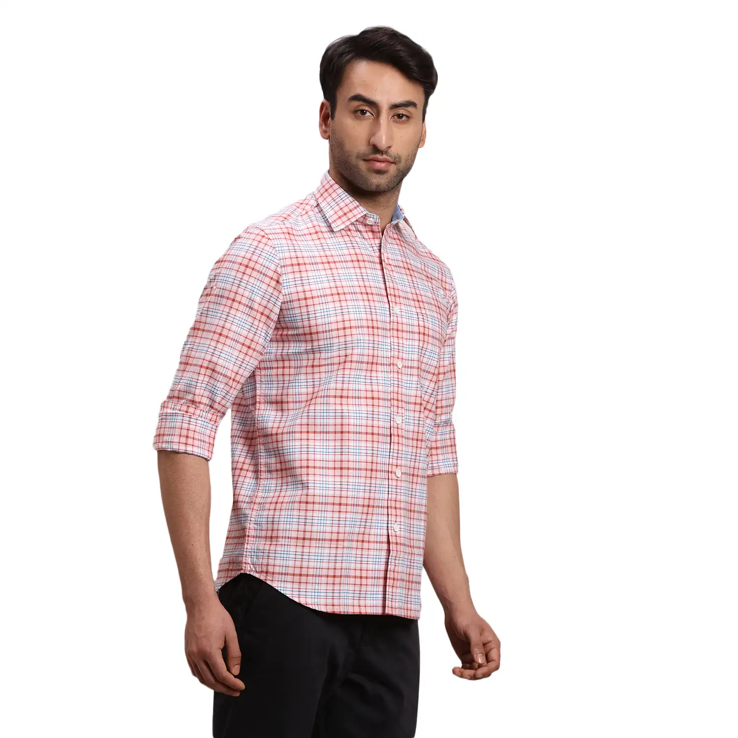 Men Red Regular Fit Checks Cotton Full Sleeves Shirts - Image 2